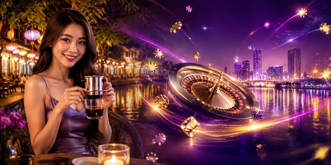 Bàn roulette tại Hội An với không khí cà phê buổi tối, trải nghiệm casino trực tuyến